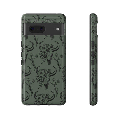 Green Floral Skull Tough Case