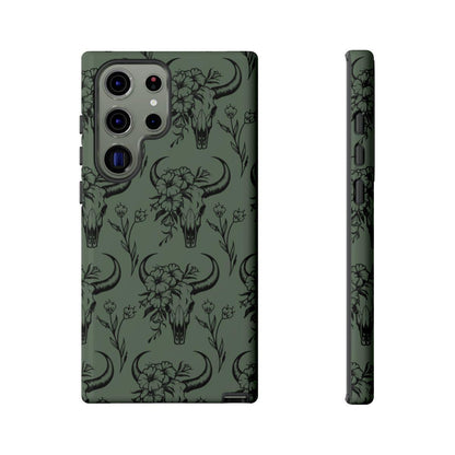 Green Floral Skull Tough Case