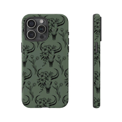 Green Floral Skull Tough Case