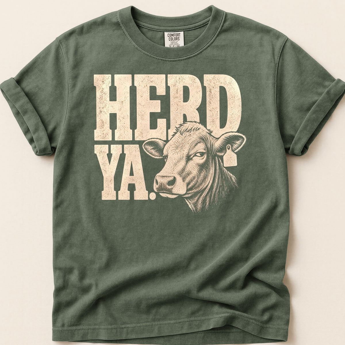 Herd Ya Red T-shirt on Moss
