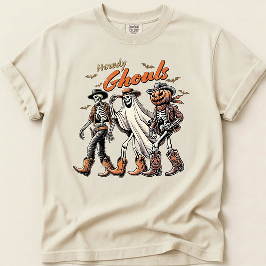 Howdy Ghouls Halloween T-shirt on Ivory