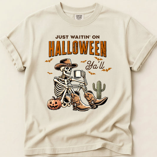 Just Waitin' On Halloween T-shirt on Ivory