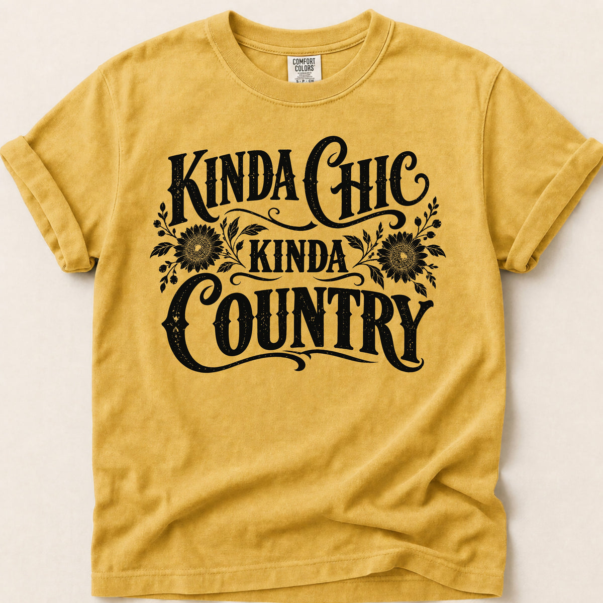 Kinda Chic, Kinda Country T-shirt on Mustard