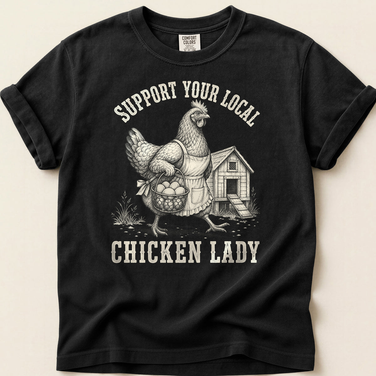 Local Chicken Lady T-shirt on Black