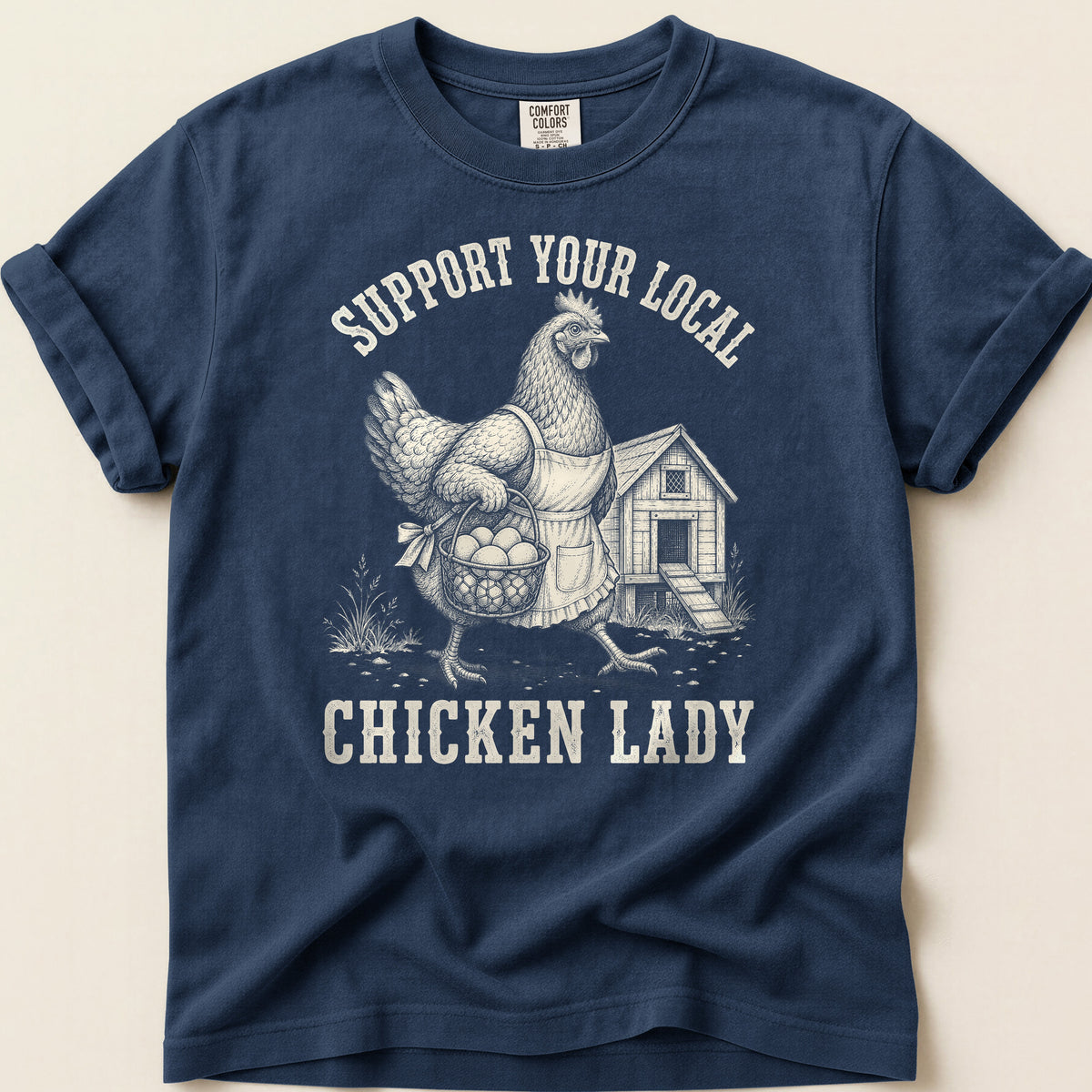 Local Chicken Lady T-shirt on Navy