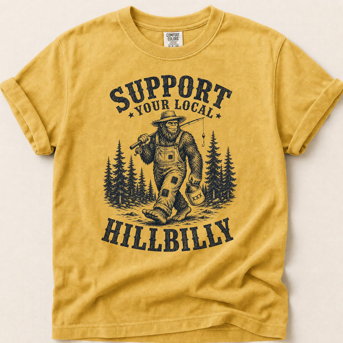 Local Hillbilly T-shirt on Mustard