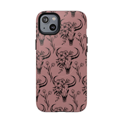 Mauve Floral Skull Magnetic Case