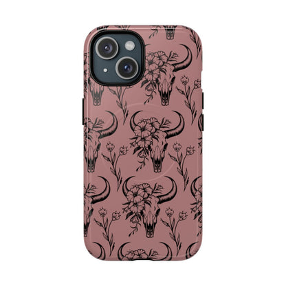 Mauve Floral Skull Magnetic Case