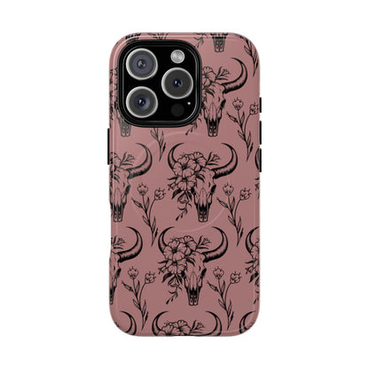 Mauve Floral Skull Magnetic Case