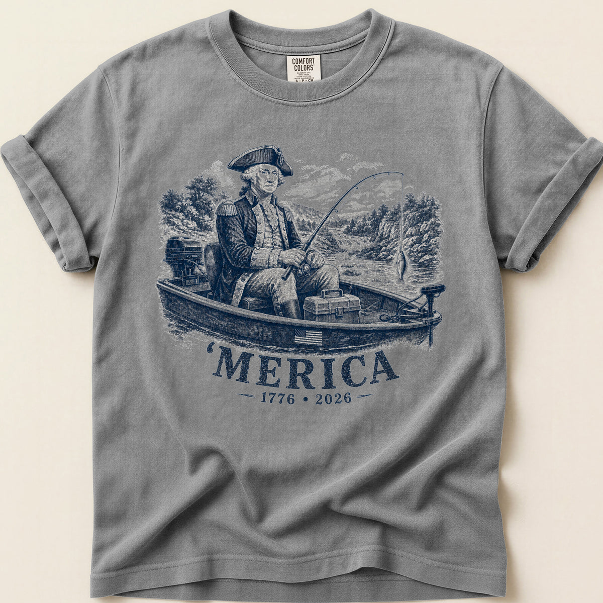 Merica Fishin T-shirt on Grey