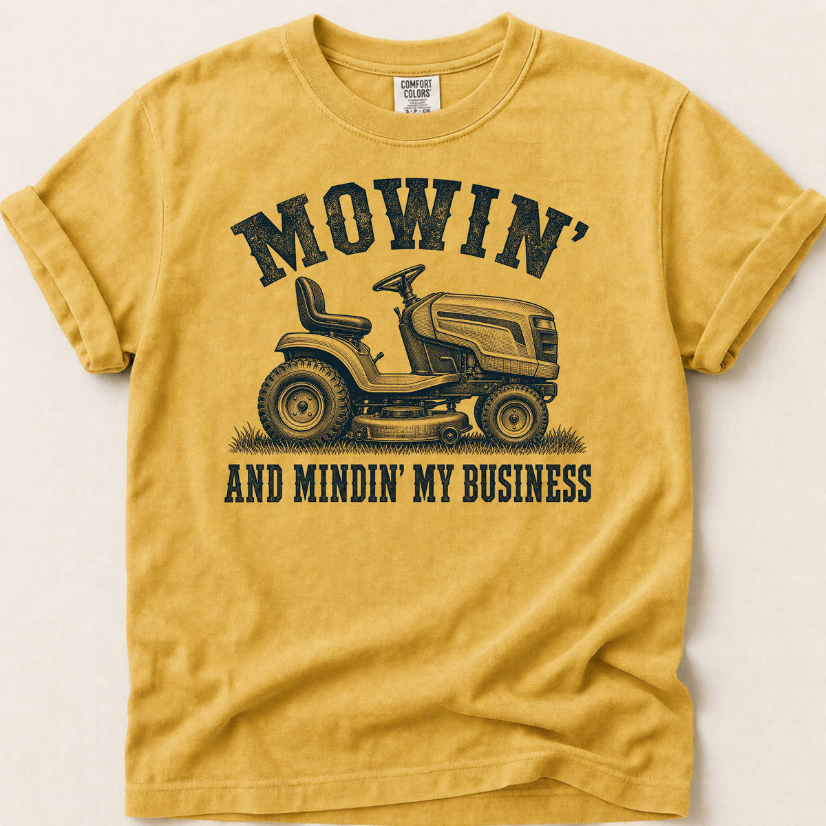 Mowin And Mindin T-shirt on Mustard