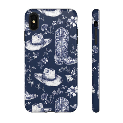 Navy Floral Boots Tough Case