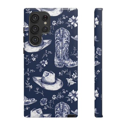 Navy Floral Boots Tough Case