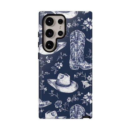 Navy Floral Boots Tough Case