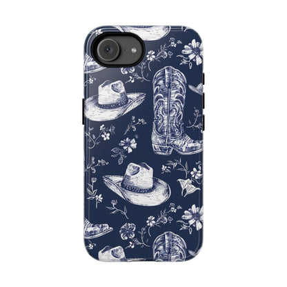Navy Floral Boots Tough Case - iPhone 16e