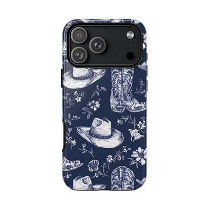 Navy Floral Boots Tough Case - iPhone 18 Pro Max