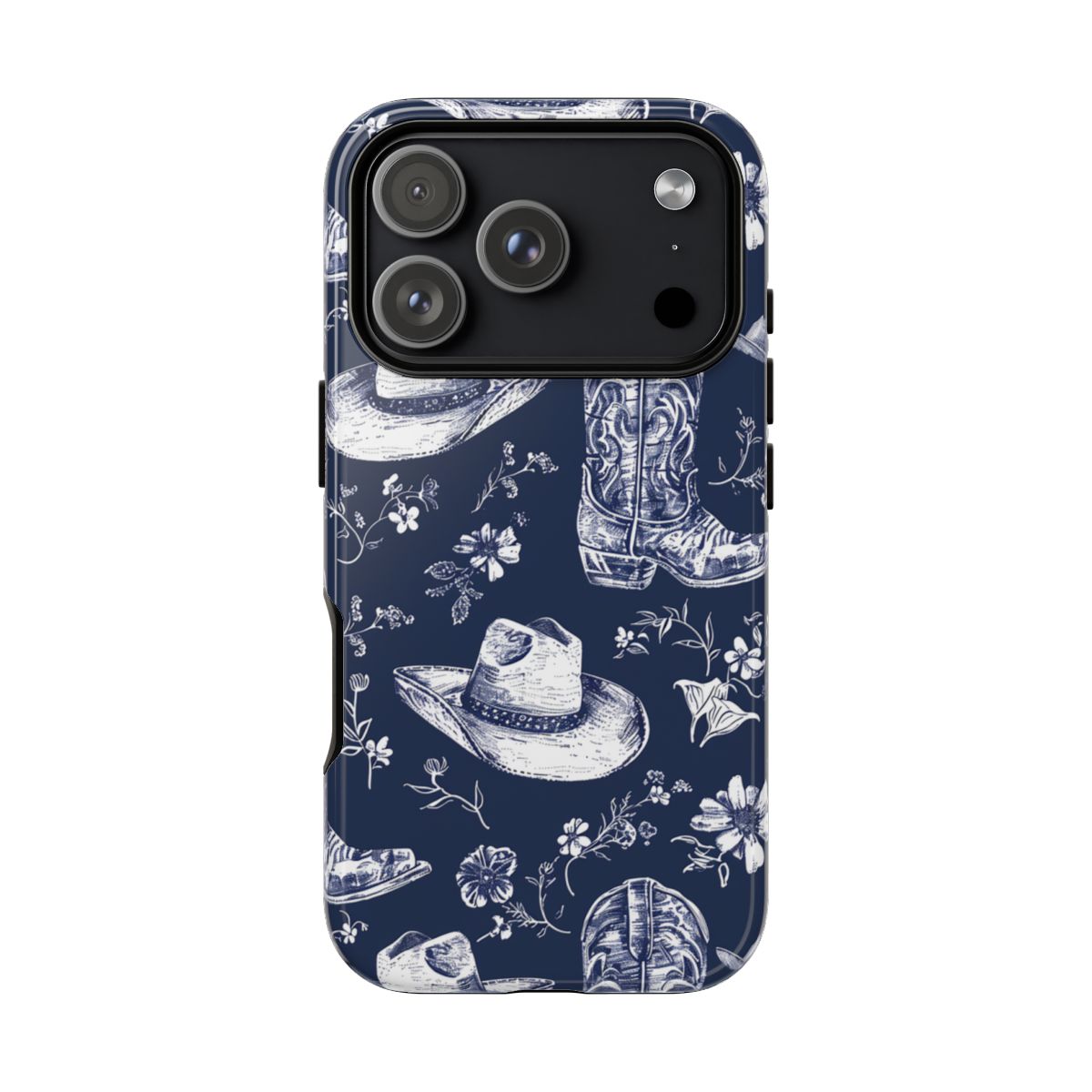 Navy Floral Boots Tough Case - iPhone 18 Pro