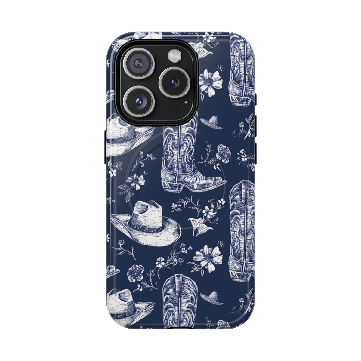 Navy Floral Boots Magnetic Case