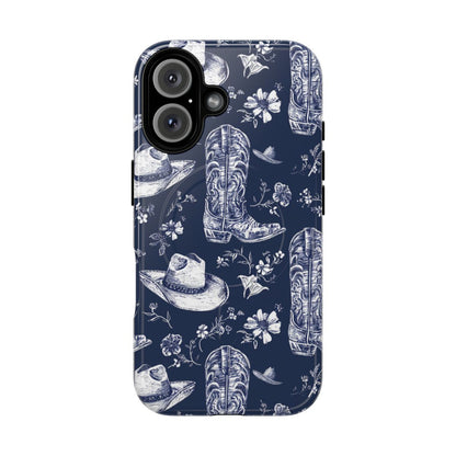 Navy Floral Boots Magnetic Case