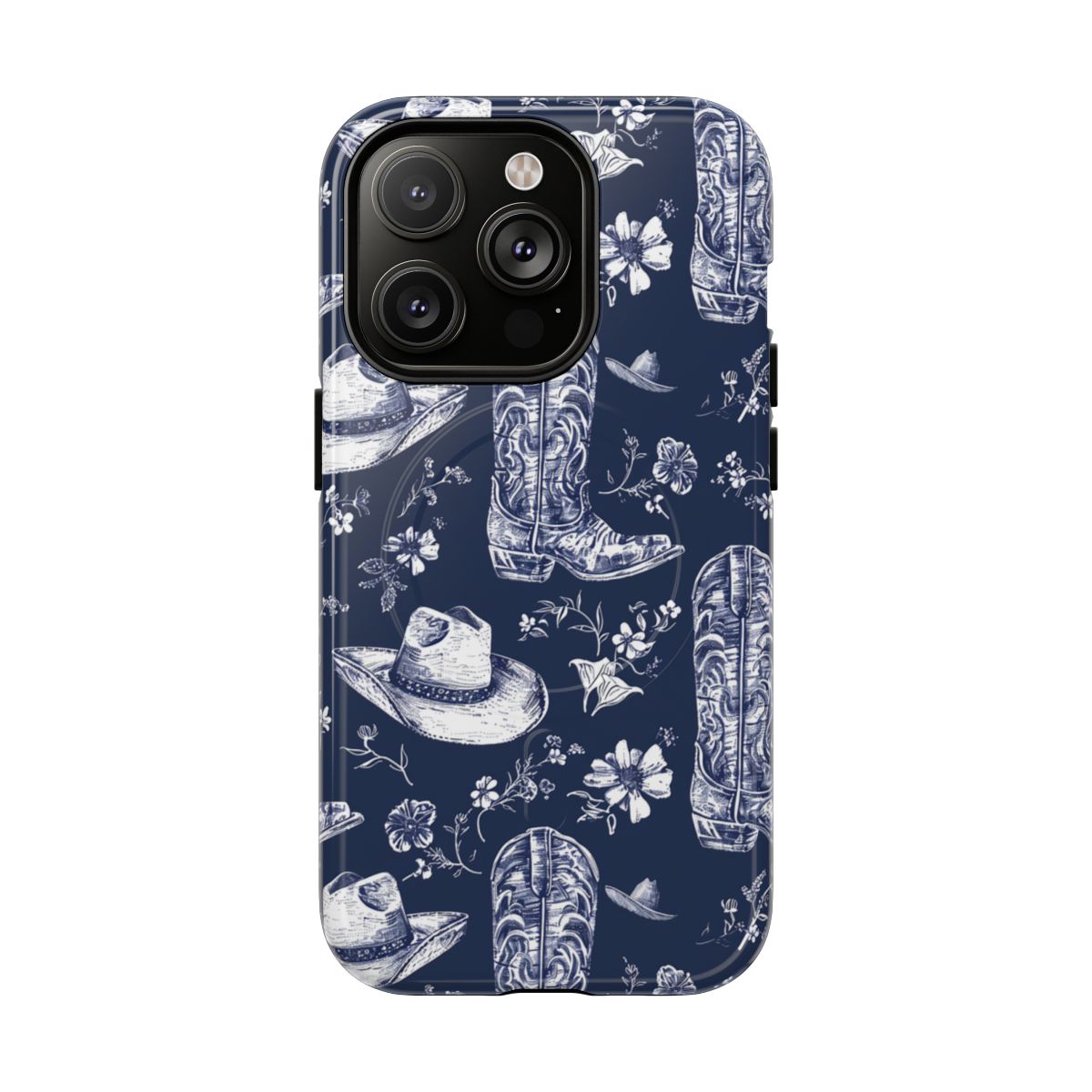 Navy Floral Boots Magnetic Case