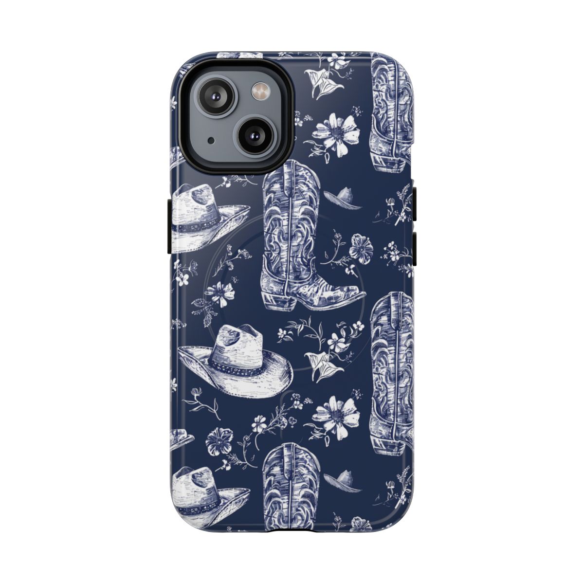 Navy Floral Boots Magnetic Case