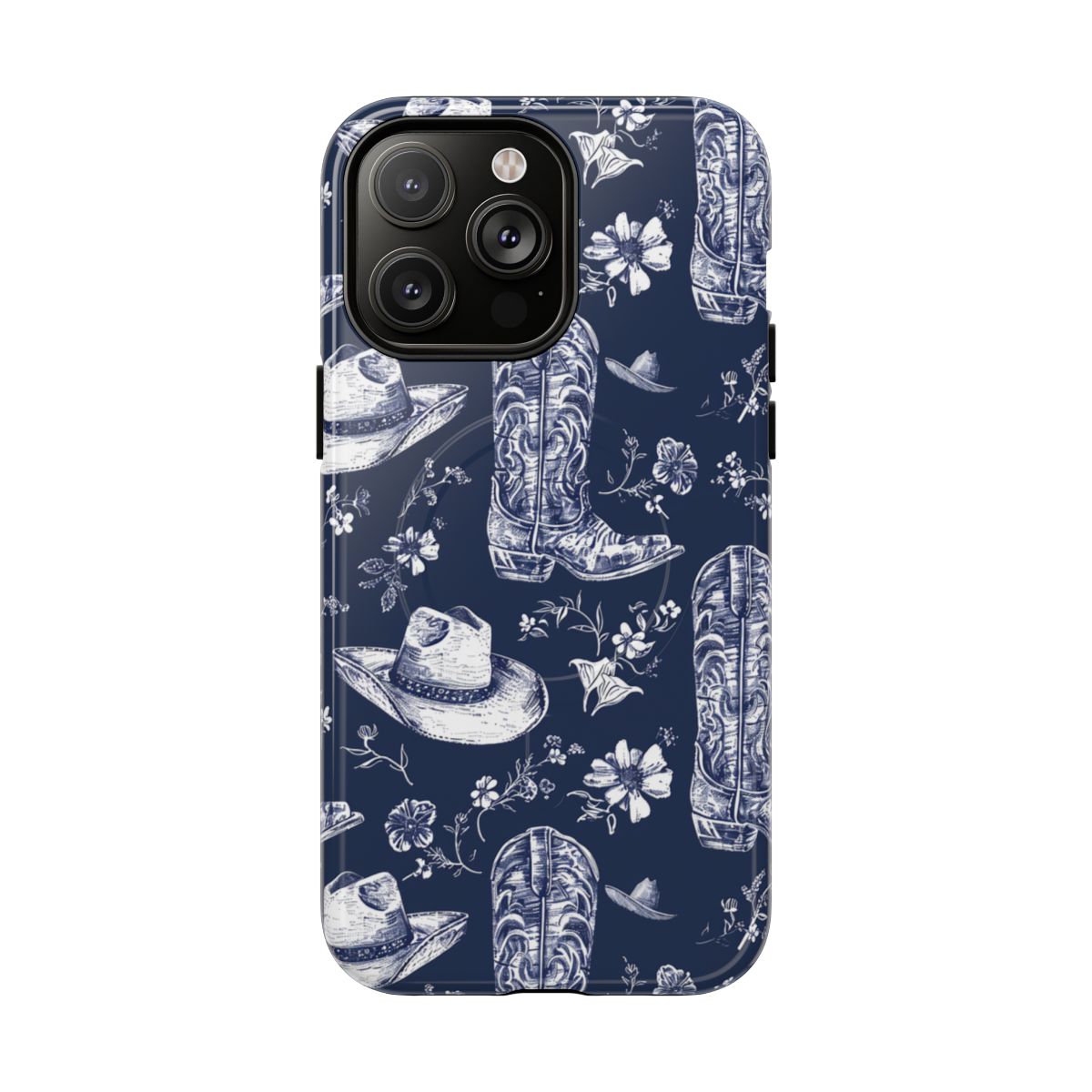 Navy Floral Boots Magnetic Case