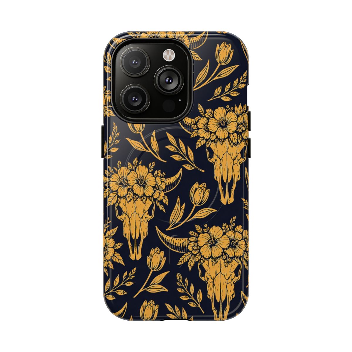 Navy Gold Floral Skulls Magnetic Case