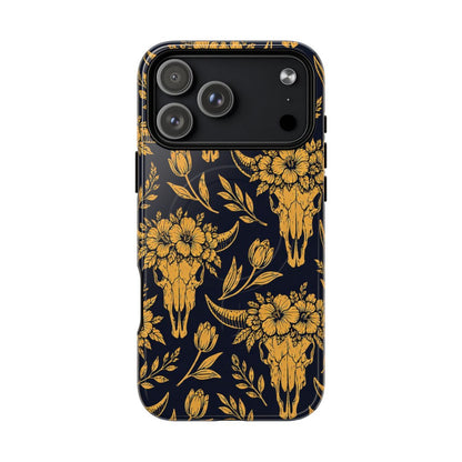 Navy Gold Floral Skulls Magnetic Case