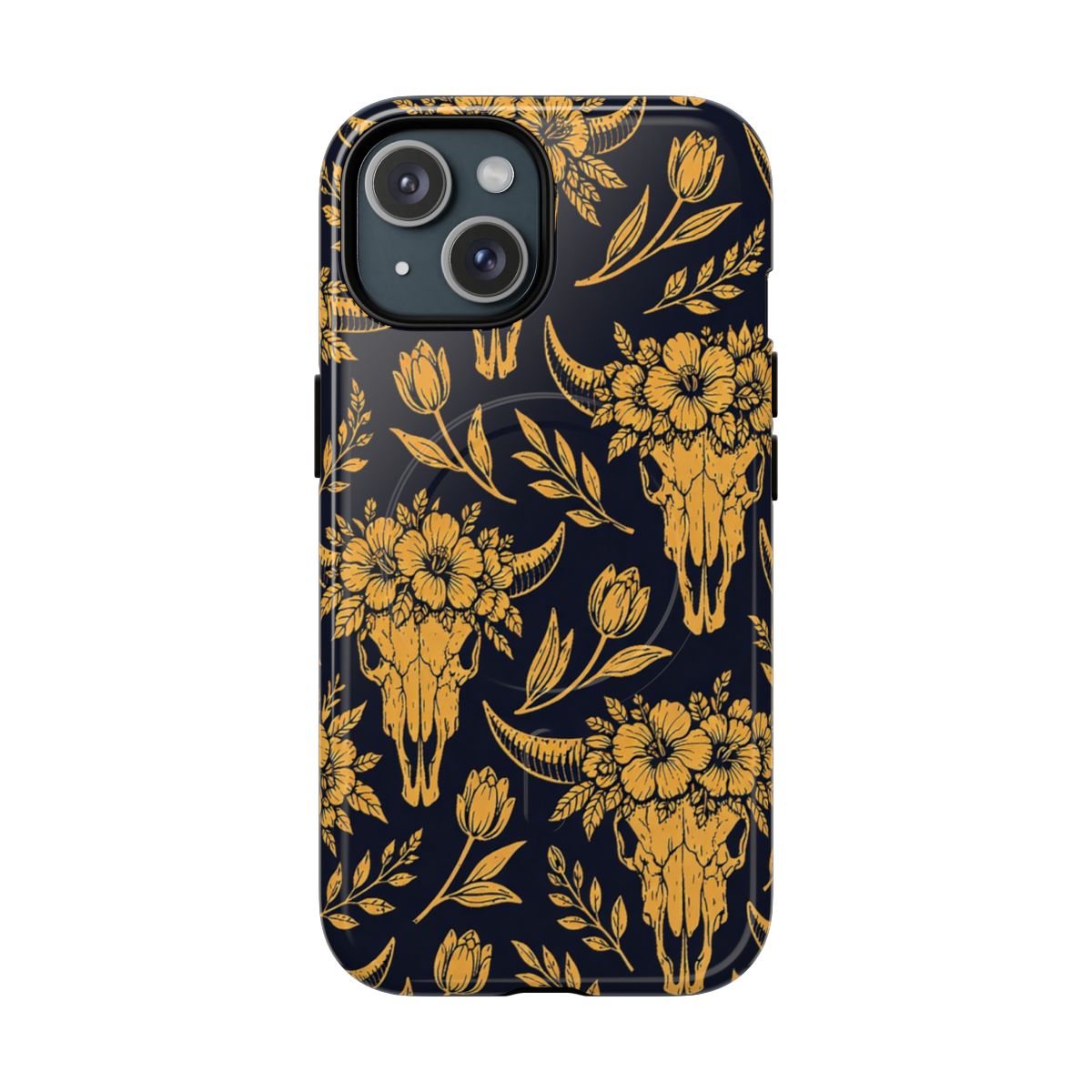 Navy Gold Floral Skulls Magnetic Case