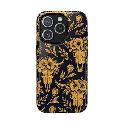 Navy Gold Floral Skulls Magnetic Case