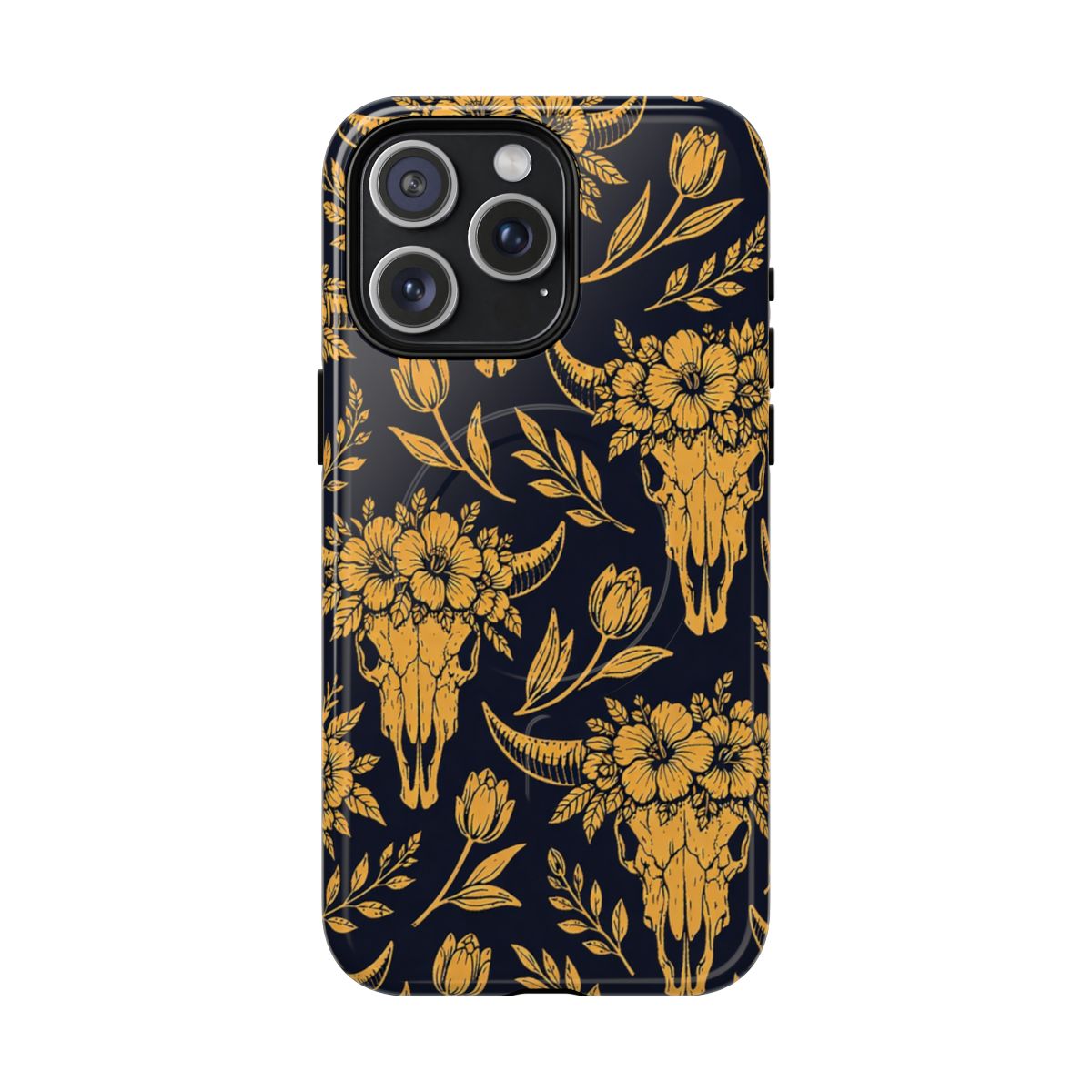 Navy Gold Floral Skulls Magnetic Case