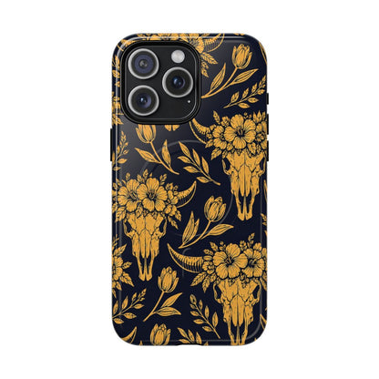 Navy Gold Floral Skulls Magnetic Case