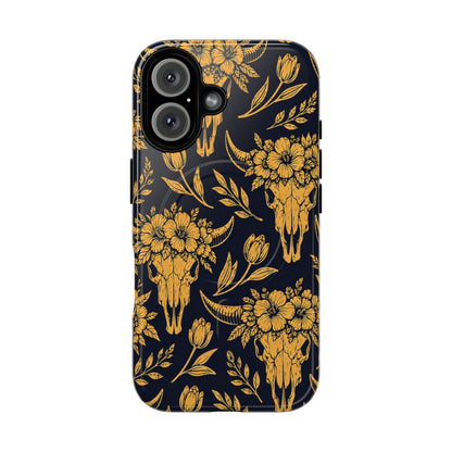 Navy Gold Floral Skulls Magnetic Case
