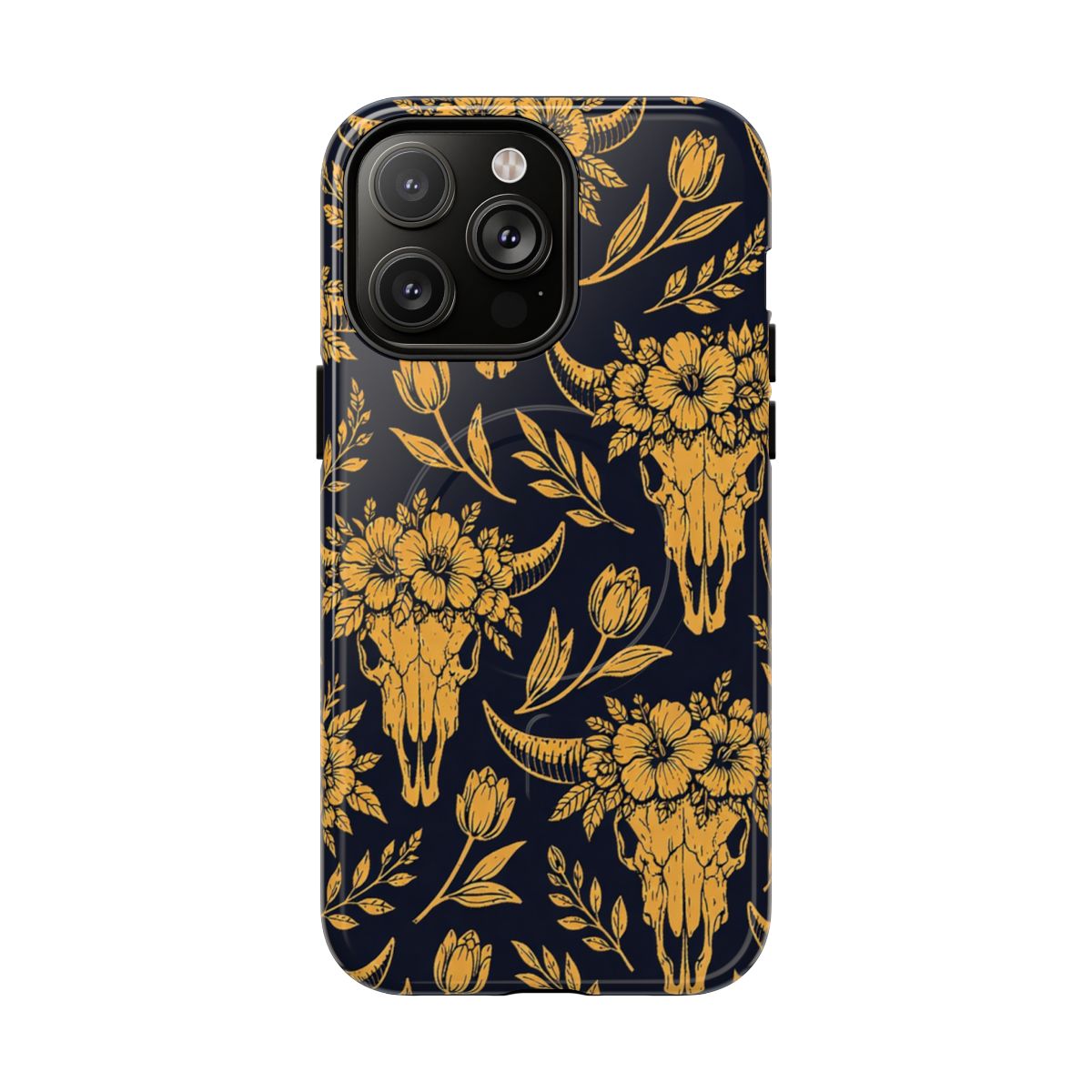 Navy Gold Floral Skulls Magnetic Case