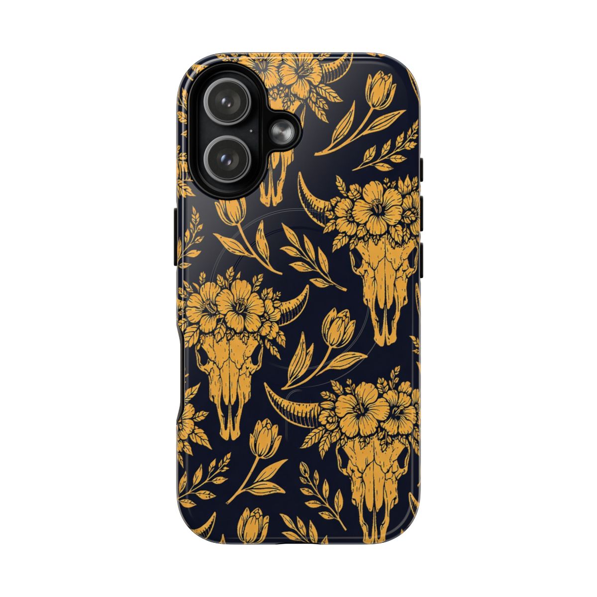 Navy Gold Floral Skulls Magnetic Case
