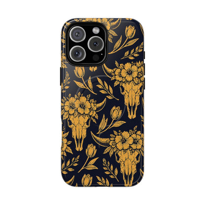 Navy Gold Floral Skulls Magnetic Case