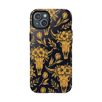 Navy Gold Floral Skulls Magnetic Case