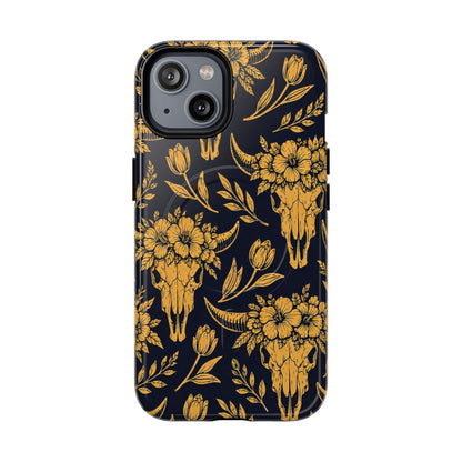 Navy Gold Floral Skulls Magnetic Case