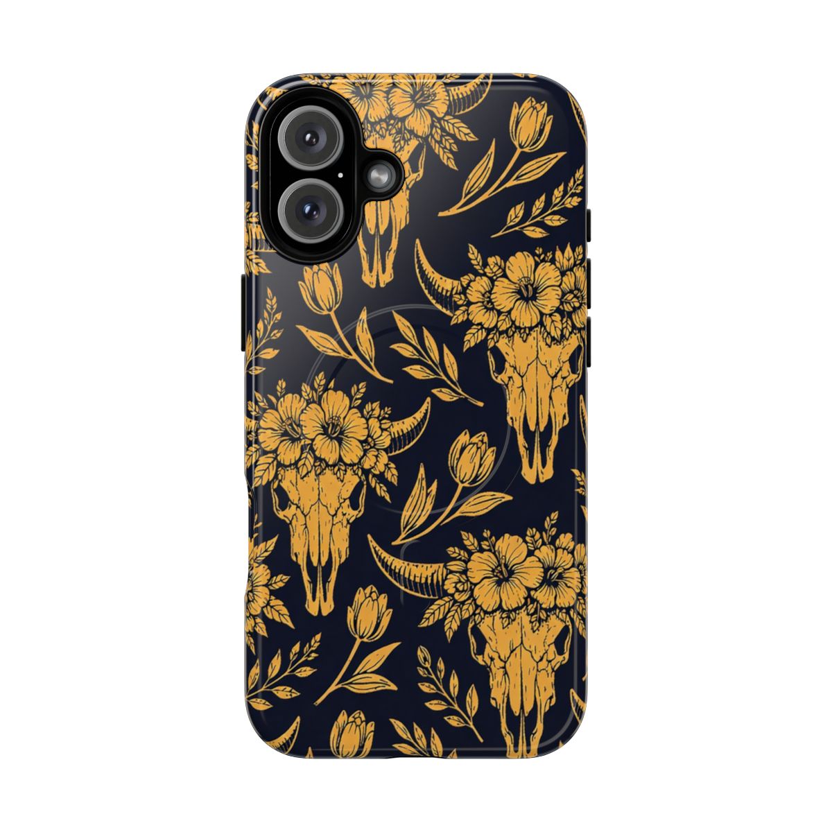 Navy Gold Floral Skulls Magnetic Case