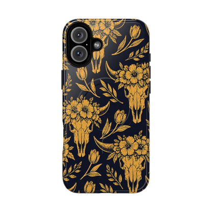 Navy Gold Floral Skulls Magnetic Case