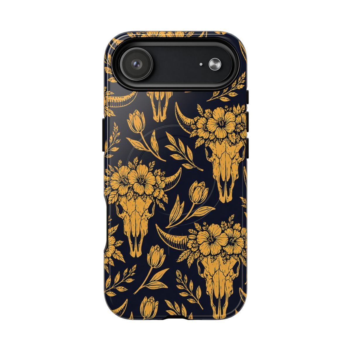Navy Gold Floral Skulls Magnetic Case