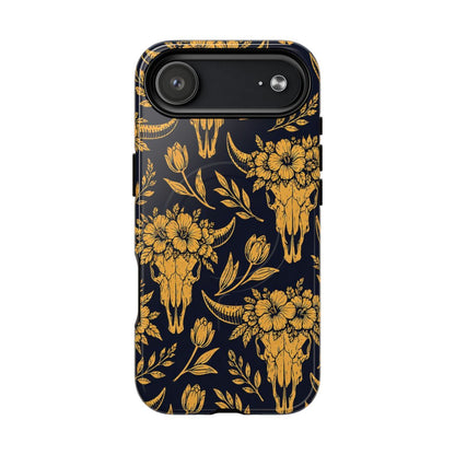 Navy Gold Floral Skulls Magnetic Case