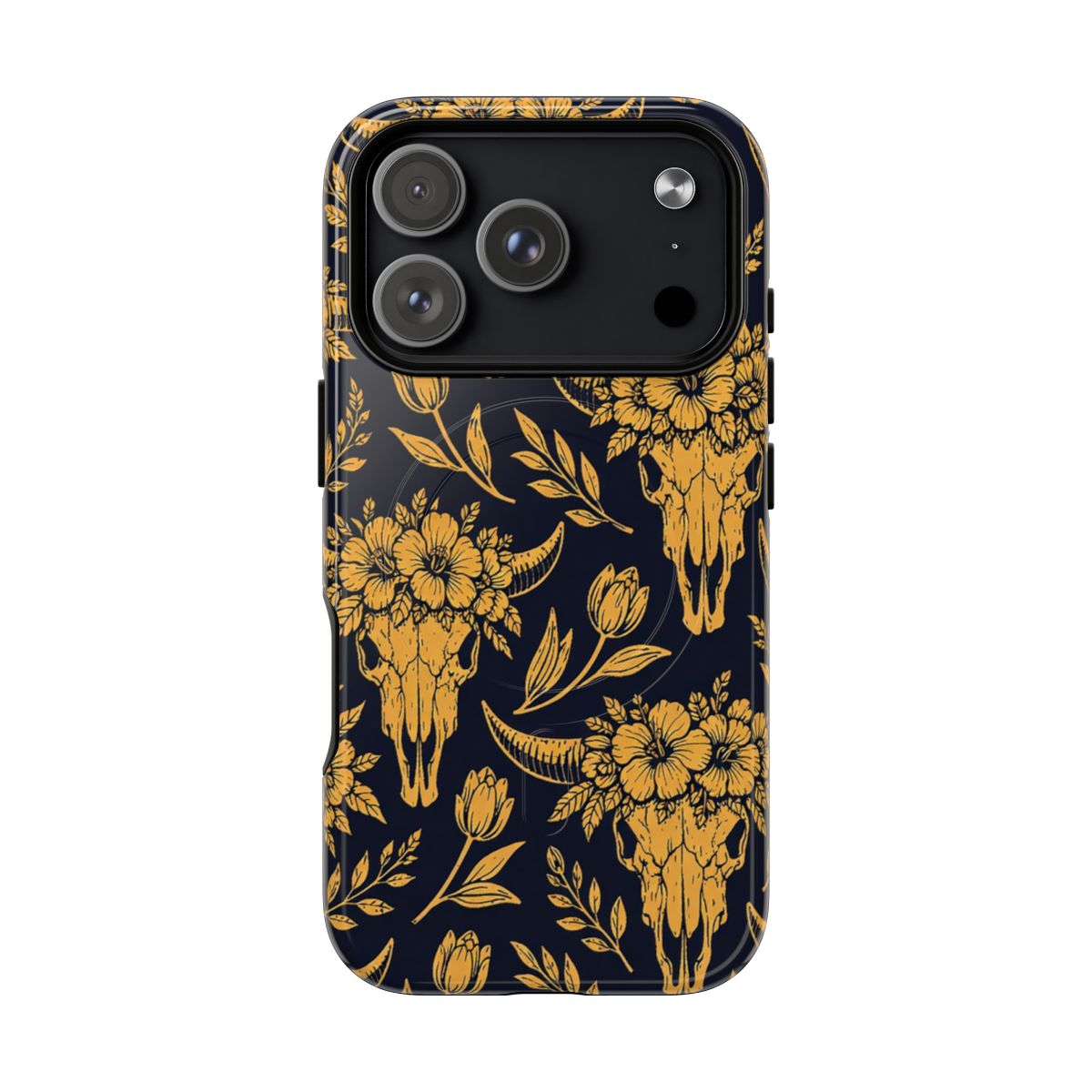 Navy Gold Floral Skulls Magnetic Case