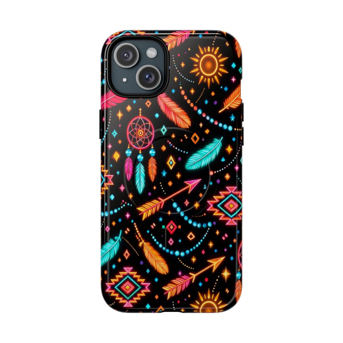 Neon Aztec Feather Magnetic Case