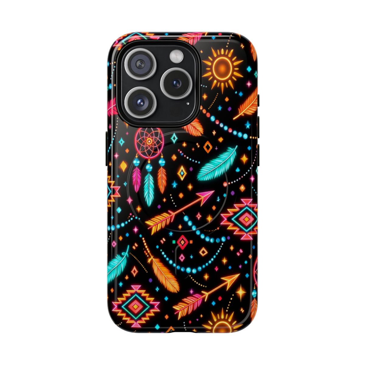 Neon Aztec Feather Magnetic Case