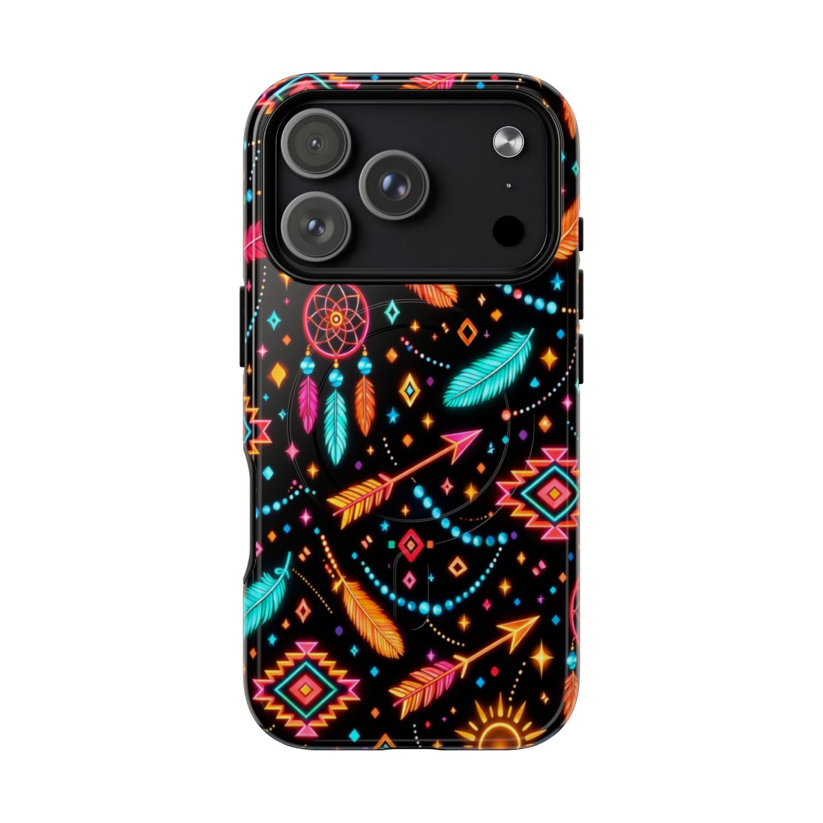 Neon Aztec Feather Magnetic Case