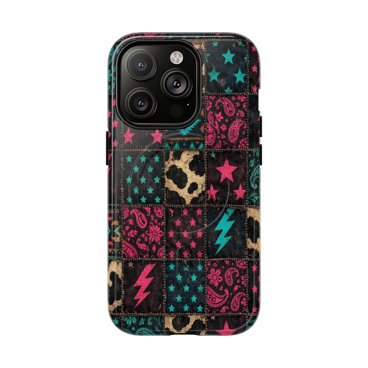 Neon Cowhide Patchwork Magnetic Case