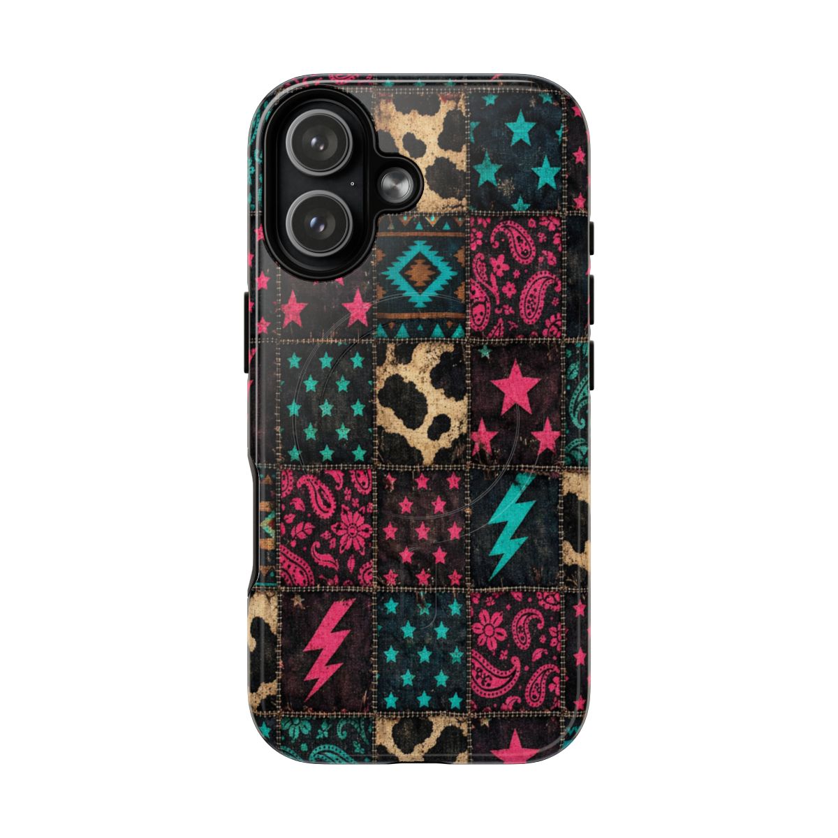 Neon Cowhide Patchwork Magnetic Case