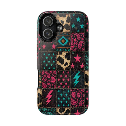 Neon Cowhide Patchwork Magnetic Case