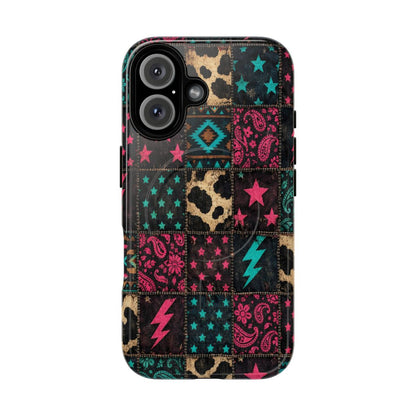 Neon Cowhide Patchwork Magnetic Case